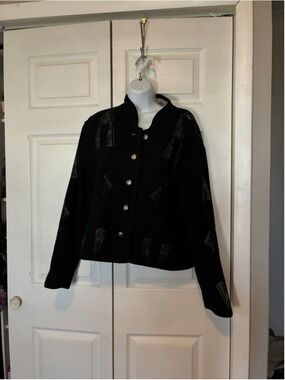 Women's Chico's Wool Blend Patterned Jacket Black Grey Size xl
